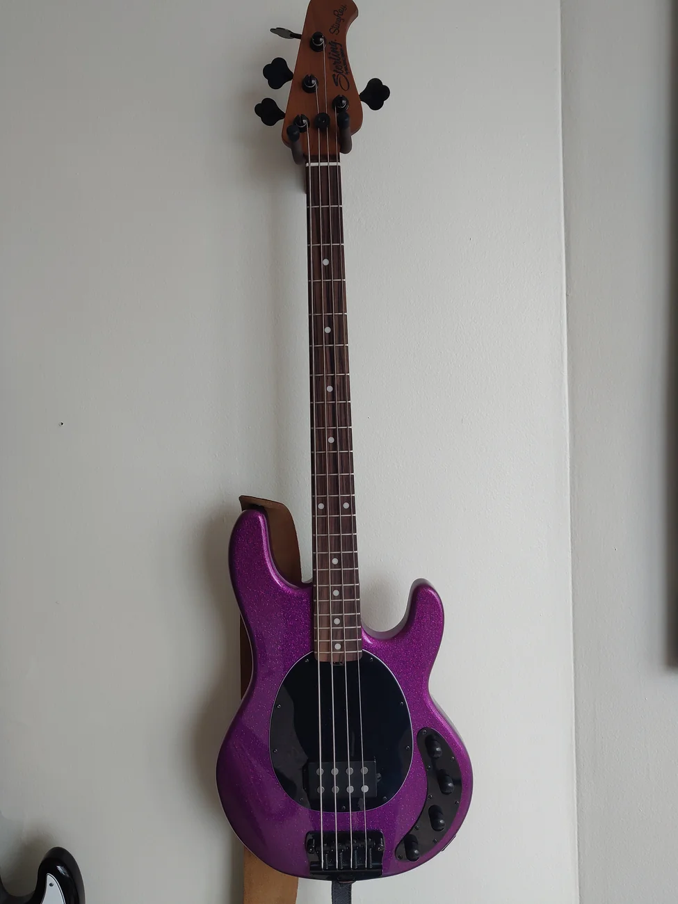 A sparkling purple Sterling Ray4 bass