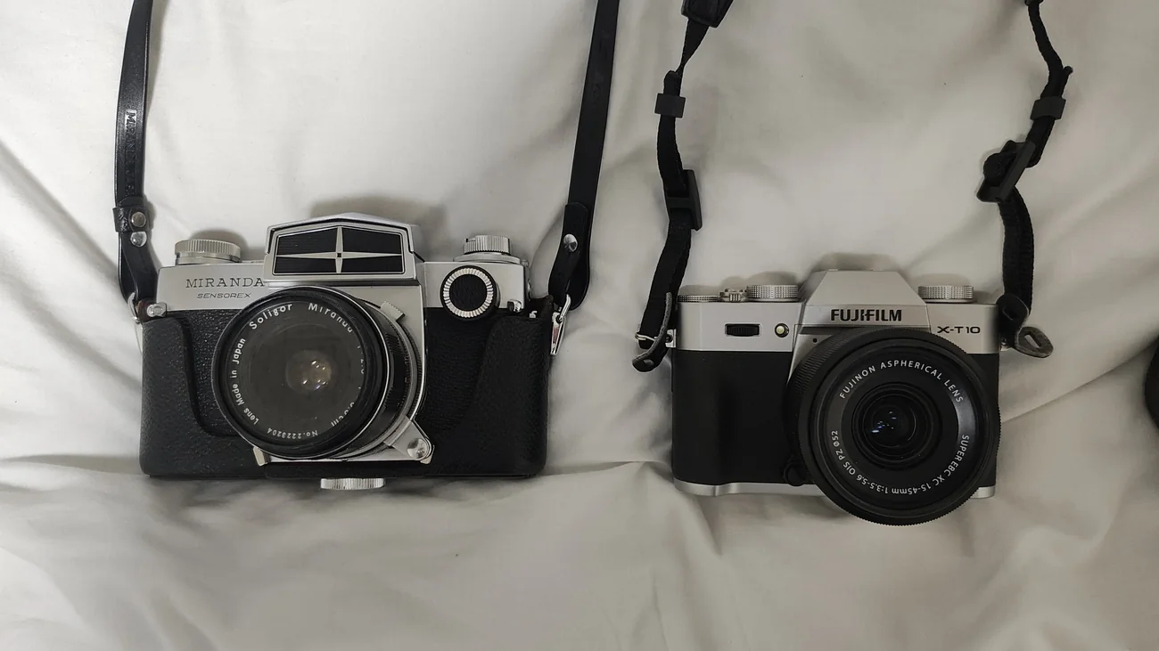 A Miranda Sensorex next to a Fujifilm X-T10